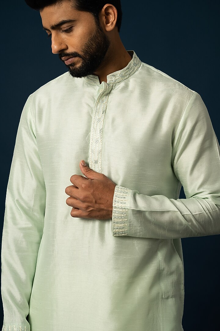 Light Green Bam Silk Embellished Kurta Set by YOSEBA at Pernia's Pop Up Shop