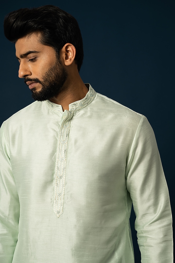 Light Green Bam Silk Embellished Kurta Set by YOSEBA at Pernia's Pop Up Shop
