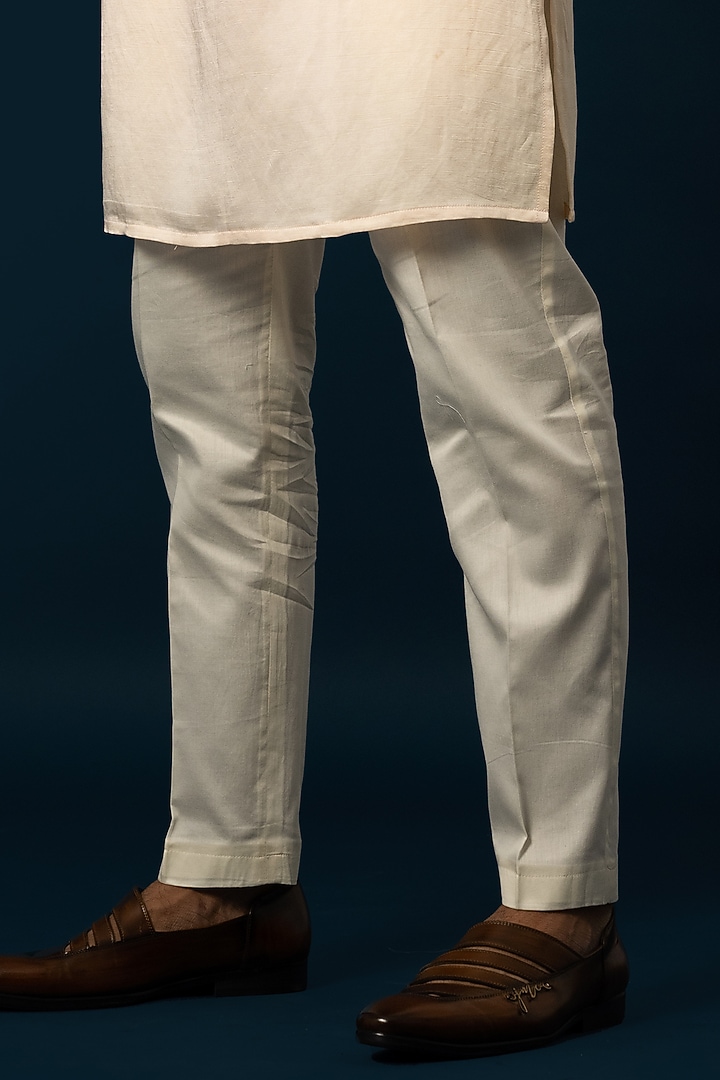 Ivory Linen Satin Embroidered Nehru Jacket Set by YOSEBA at Pernia's Pop Up Shop