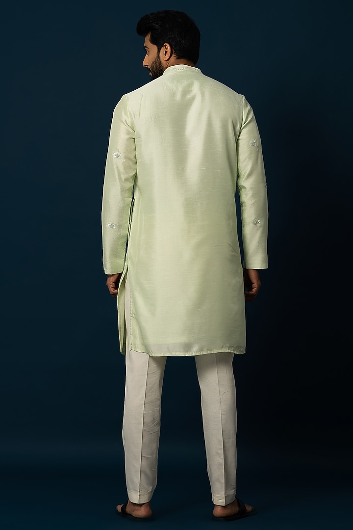 Light Green Bam Silk Embroidered Kurta Set by YOSEBA at Pernia's Pop Up Shop