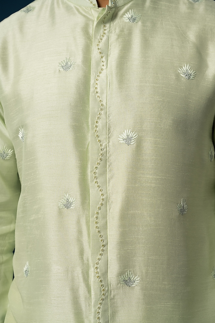 Light Green Bam Silk Embroidered Kurta Set by YOSEBA at Pernia's Pop Up Shop