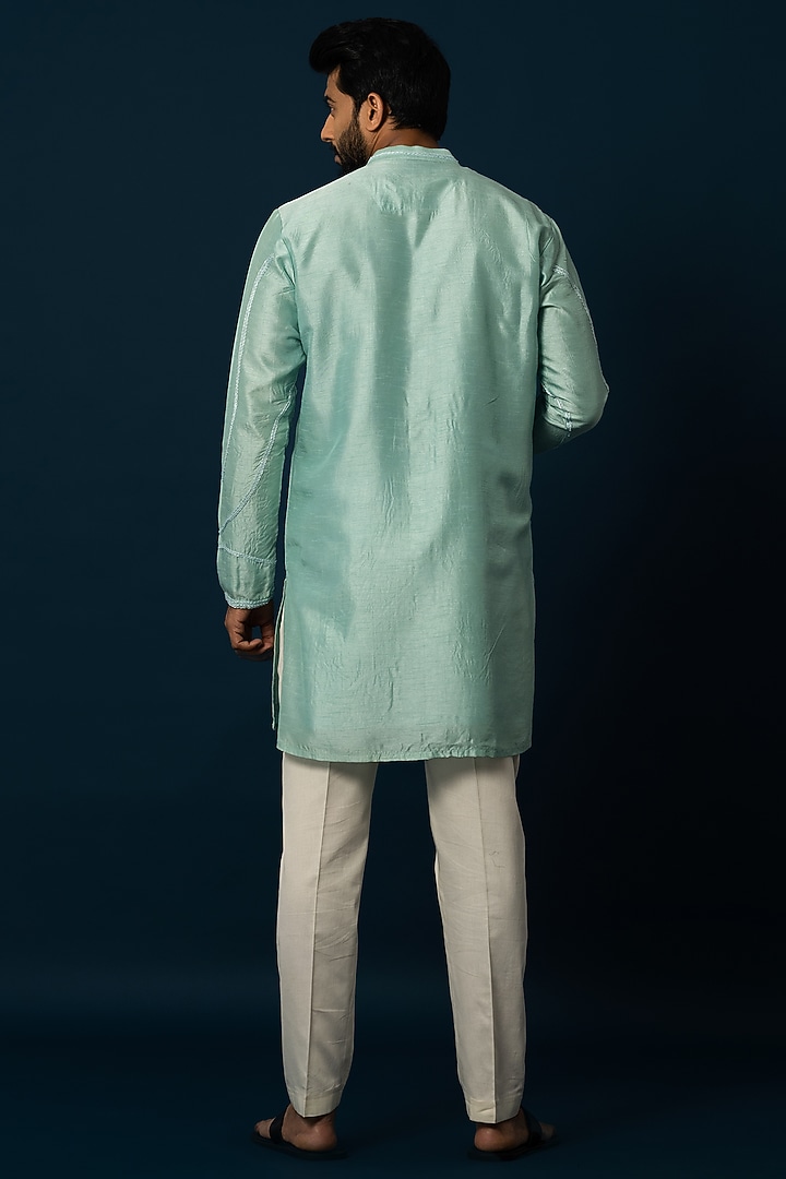 Sea Green Bam Silk Embroidered Kurta Set by YOSEBA at Pernia's Pop Up Shop