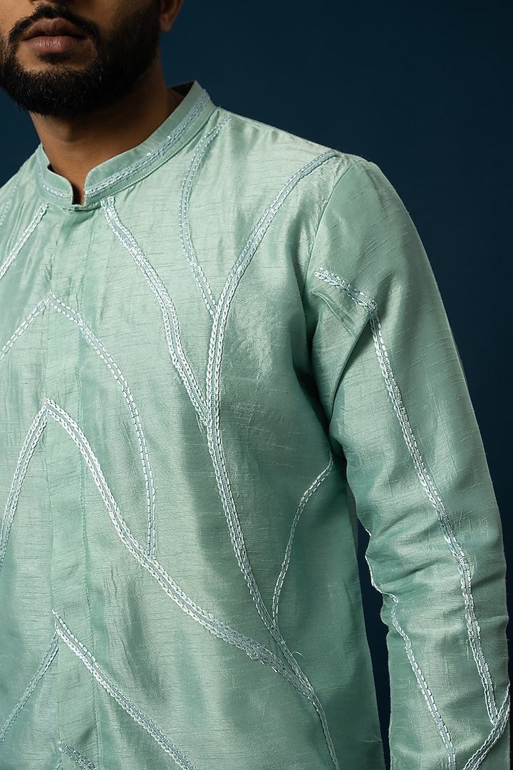 Sea Green Bam Silk Embroidered Kurta Set by YOSEBA at Pernia's Pop Up Shop