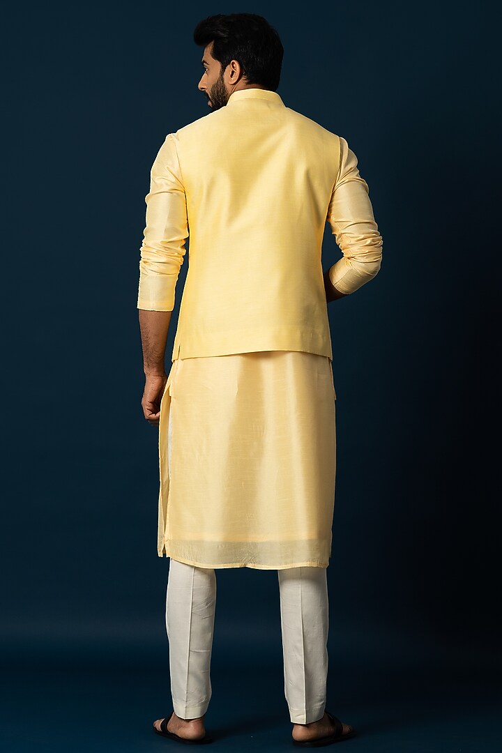 Yellow Bam Silk Nehru Jacket by YOSEBA at Pernia's Pop Up Shop