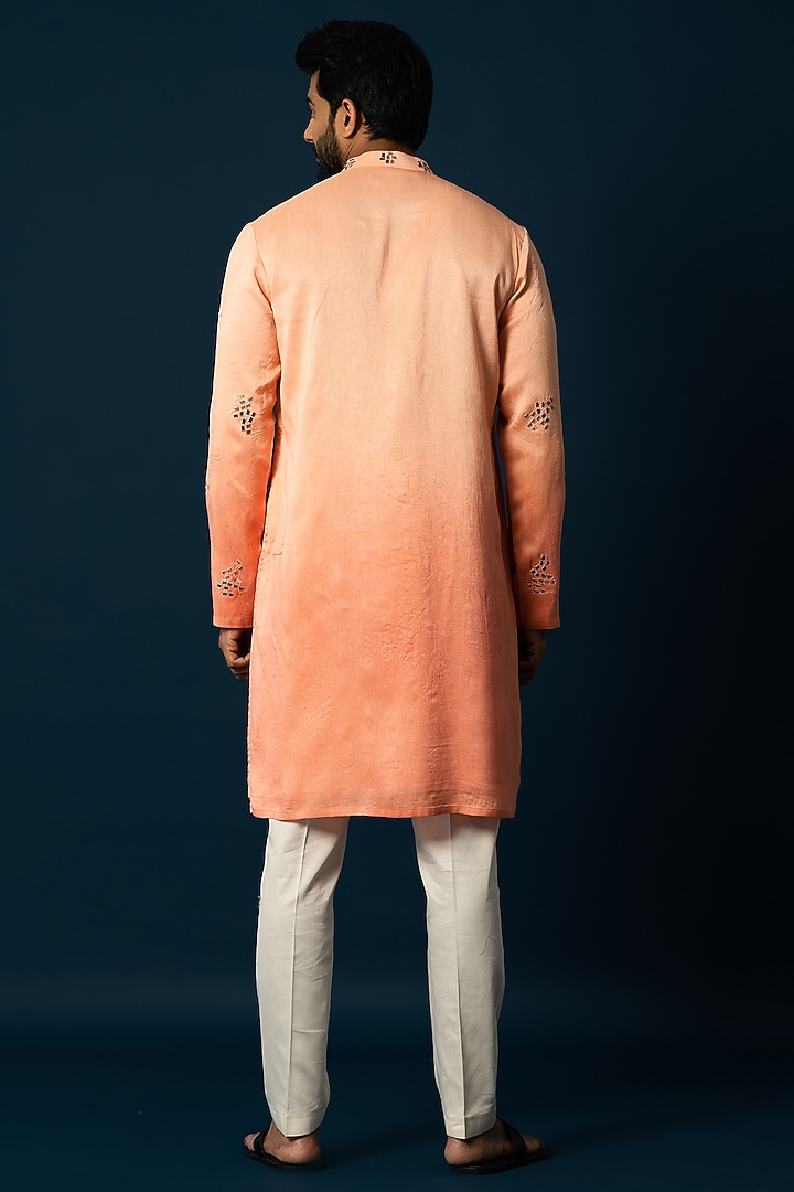 Orange & Peach Ombre Bam Silk Kurta Set by YOSEBA at Pernia's Pop Up Shop