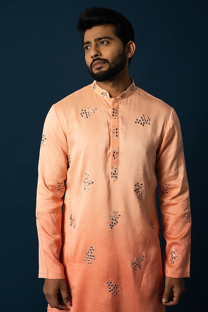 Orange & Peach Ombre Bam Silk Kurta Set by YOSEBA at Pernia's Pop Up Shop