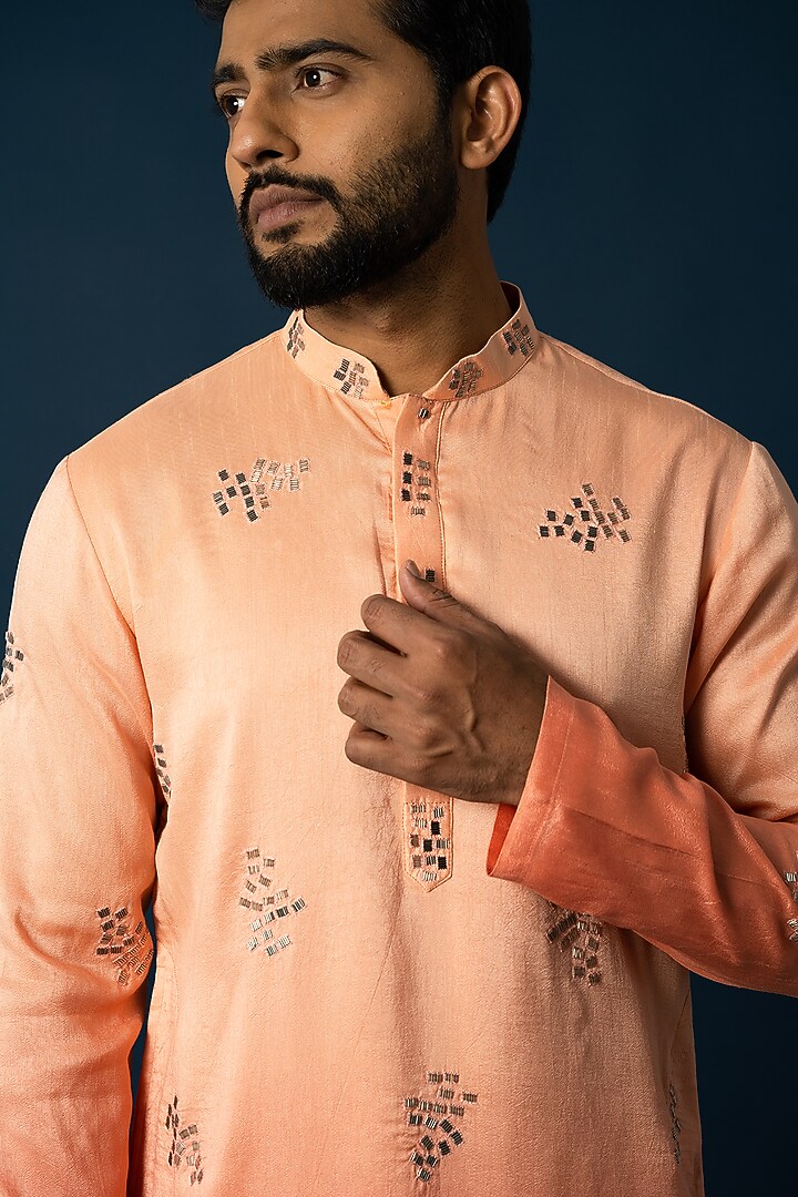Orange & Peach Ombre Bam Silk Kurta Set by YOSEBA at Pernia's Pop Up Shop
