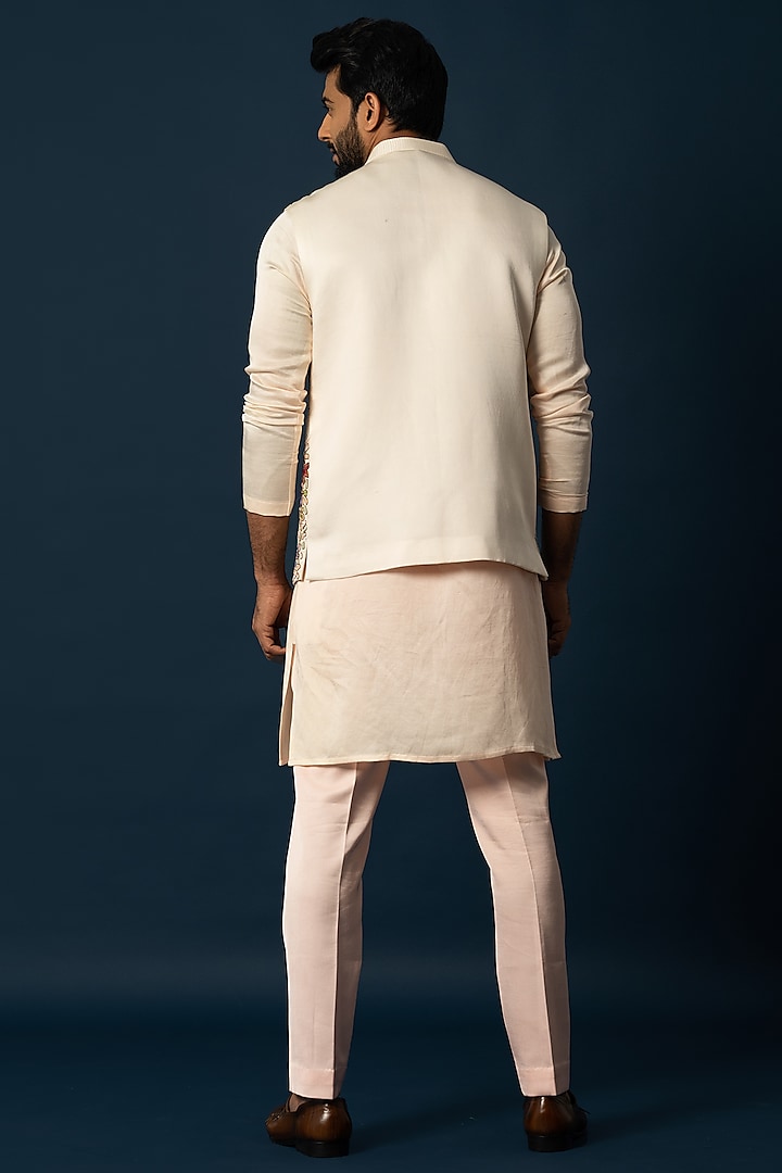 Multi-Colored Linen Satin Embroidered Nehru Jacket by YOSEBA at Pernia's Pop Up Shop