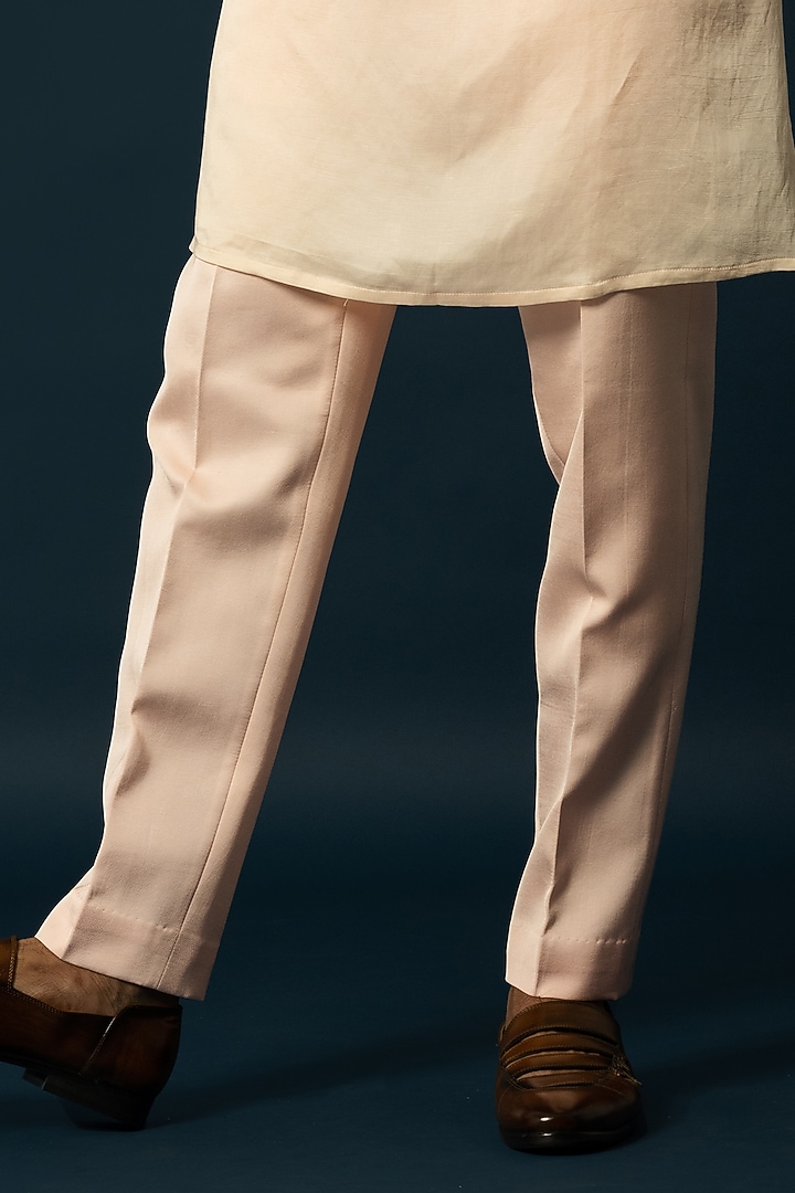 Blush Pink Linen Satin Embroidered Nehru Jacket Set by YOSEBA at Pernia's Pop Up Shop