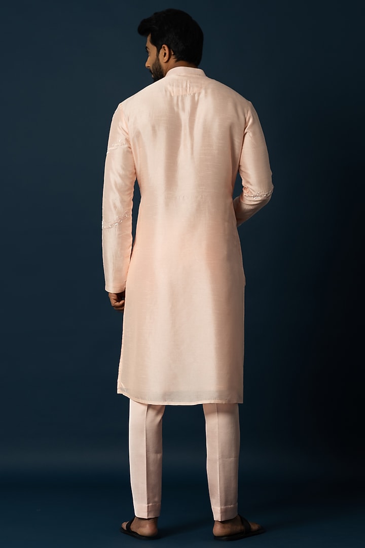 Peach Bam Silk Kurta Set by YOSEBA at Pernia's Pop Up Shop