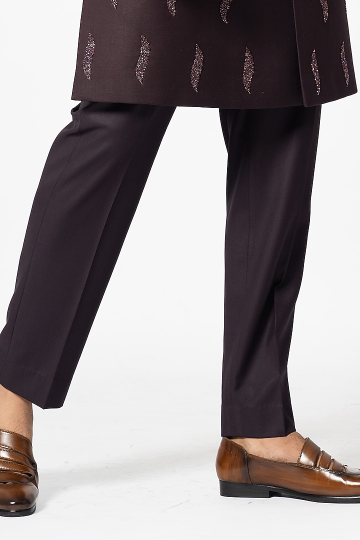 Dark Brown Suiting Embroidered Achkan Jacket Set by YOSEBA at Pernia's Pop Up Shop