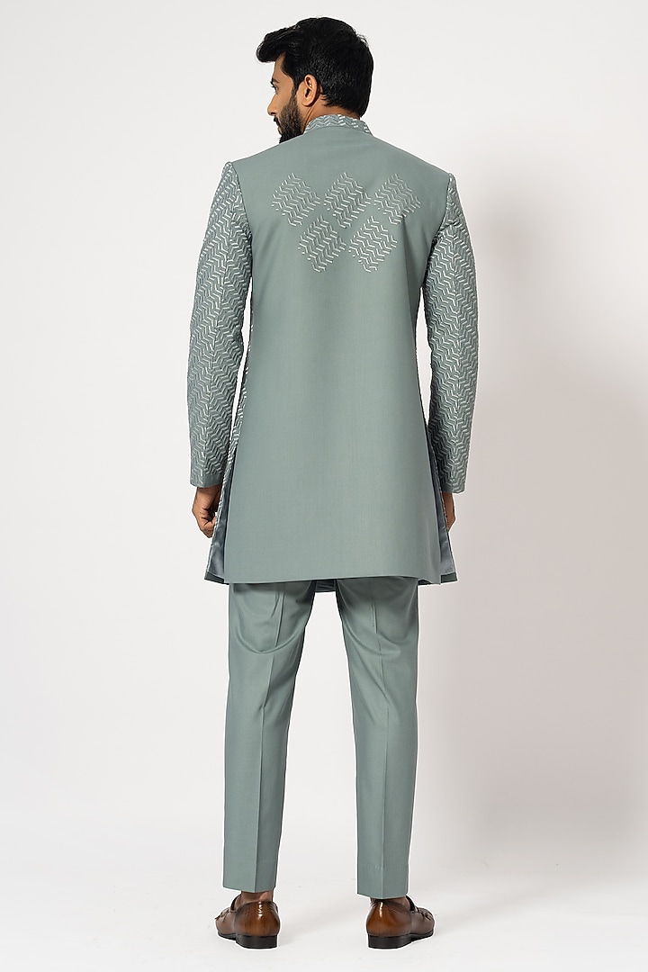 Dove Grey Suiting Achkan Jacket Set by YOSEBA at Pernia's Pop Up Shop