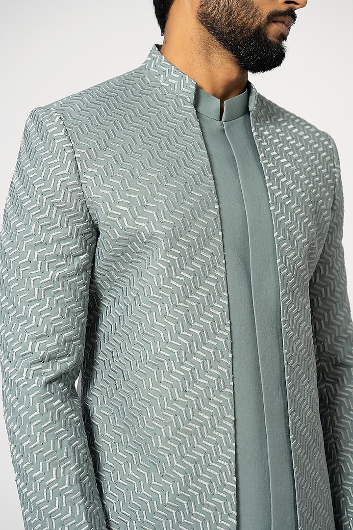 Dove Grey Suiting Achkan Jacket Set by YOSEBA at Pernia's Pop Up Shop