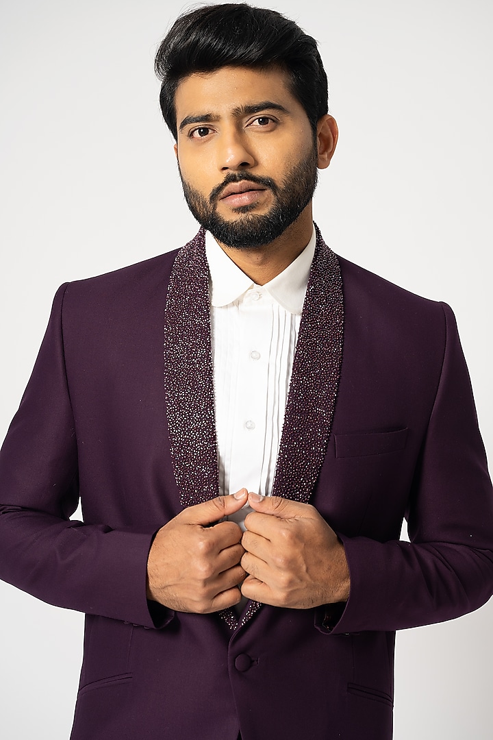 Wine Suiting Embroidered Blazer Set by YOSEBA at Pernia's Pop Up Shop