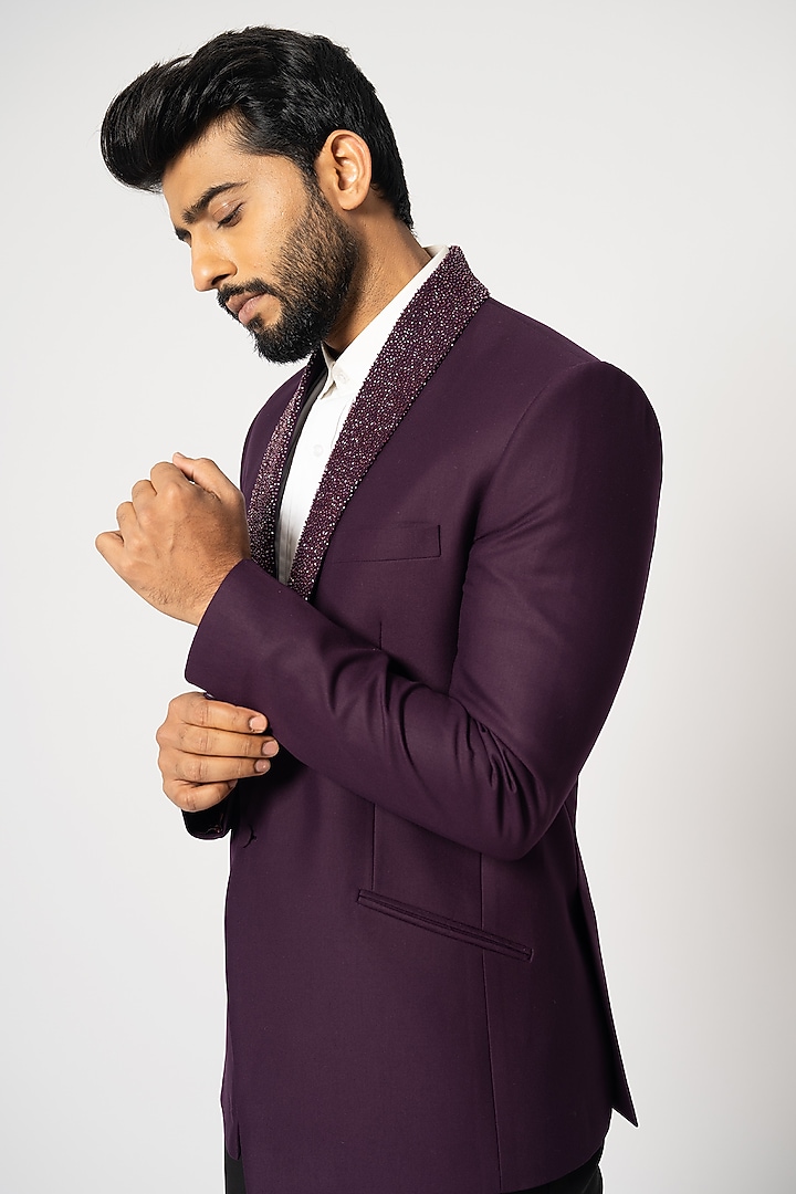 Wine Suiting Embroidered Blazer Set by YOSEBA at Pernia's Pop Up Shop