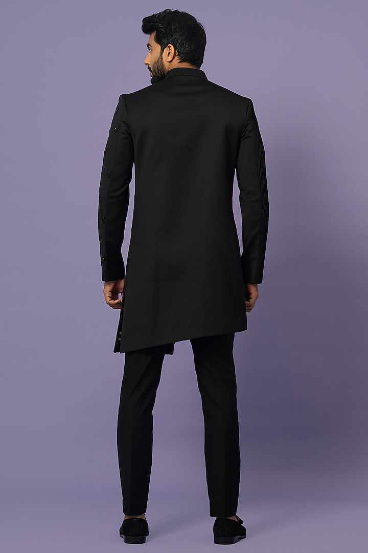 Black Suiting Achkan Jacket Set by YOSEBA at Pernia's Pop Up Shop
