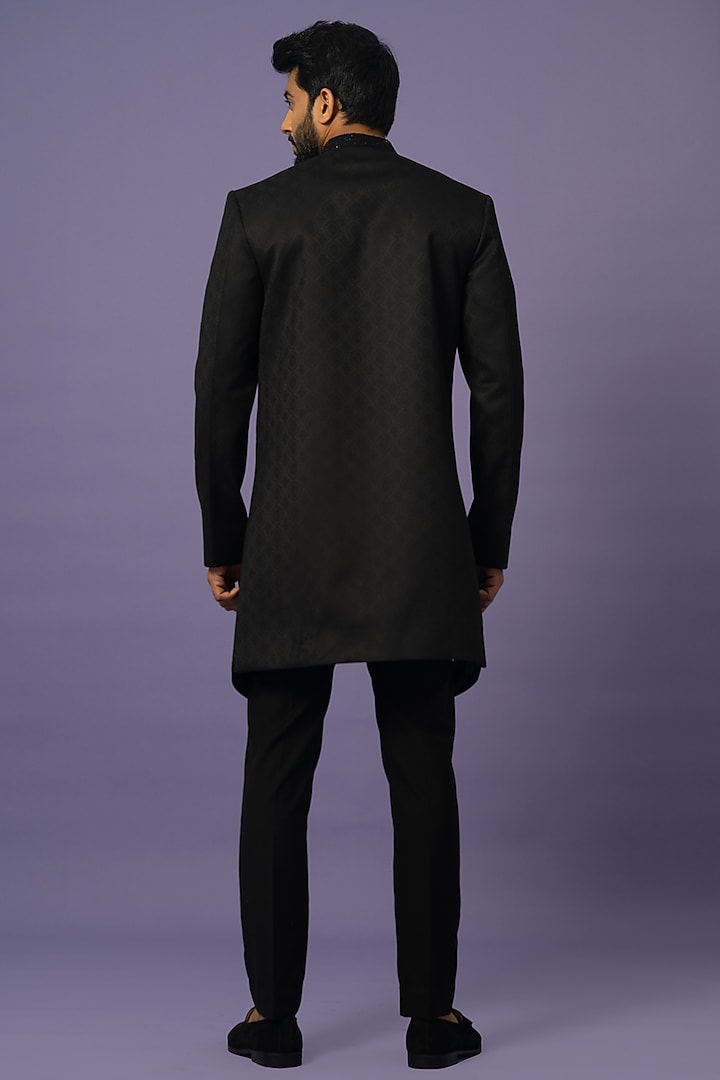 Black Suiting Achkan Jacket Set by YOSEBA at Pernia's Pop Up Shop