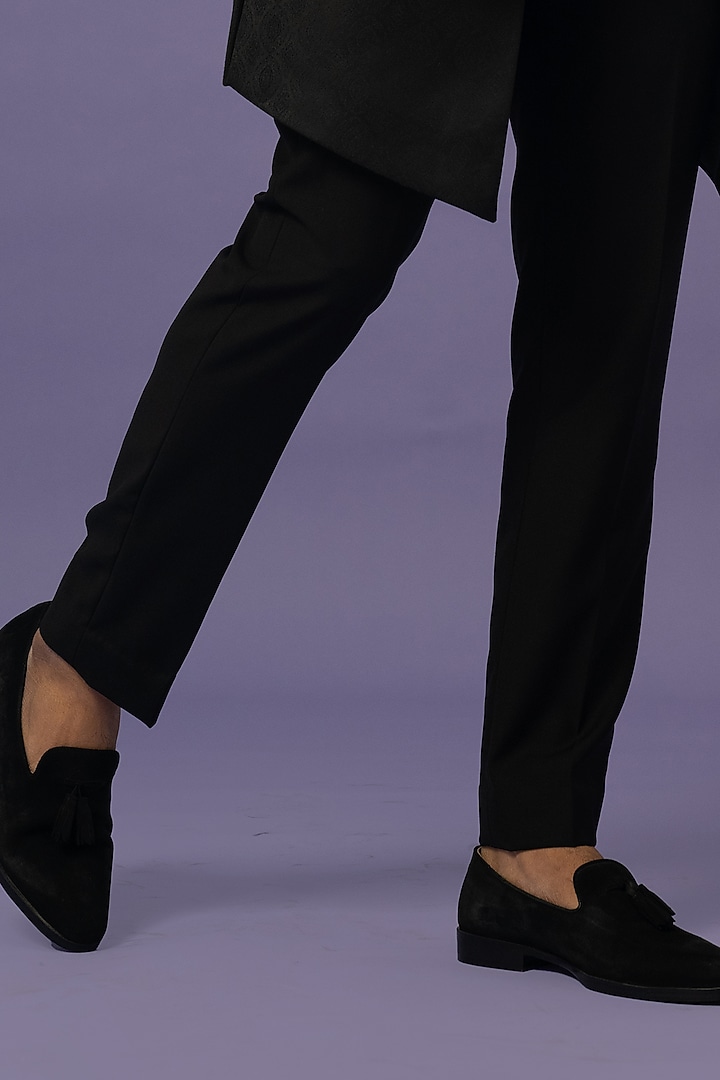 Black Suiting Achkan Jacket Set by YOSEBA at Pernia's Pop Up Shop