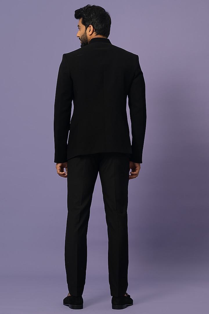Black Suiting Embellished Wedding Bandhgala Set by YOSEBA at Pernia's Pop Up Shop