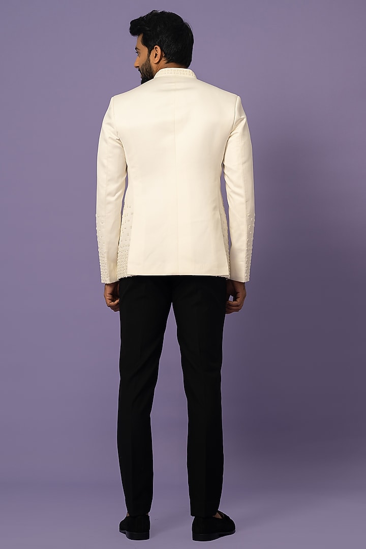 Ivory Suiting Embellished Wedding Bandhgala Set by YOSEBA at Pernia's Pop Up Shop
