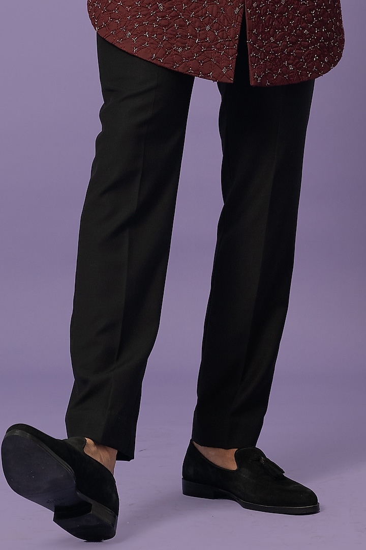 Wine Suiting Embroidered Achkan Jacket Set by YOSEBA at Pernia's Pop Up Shop