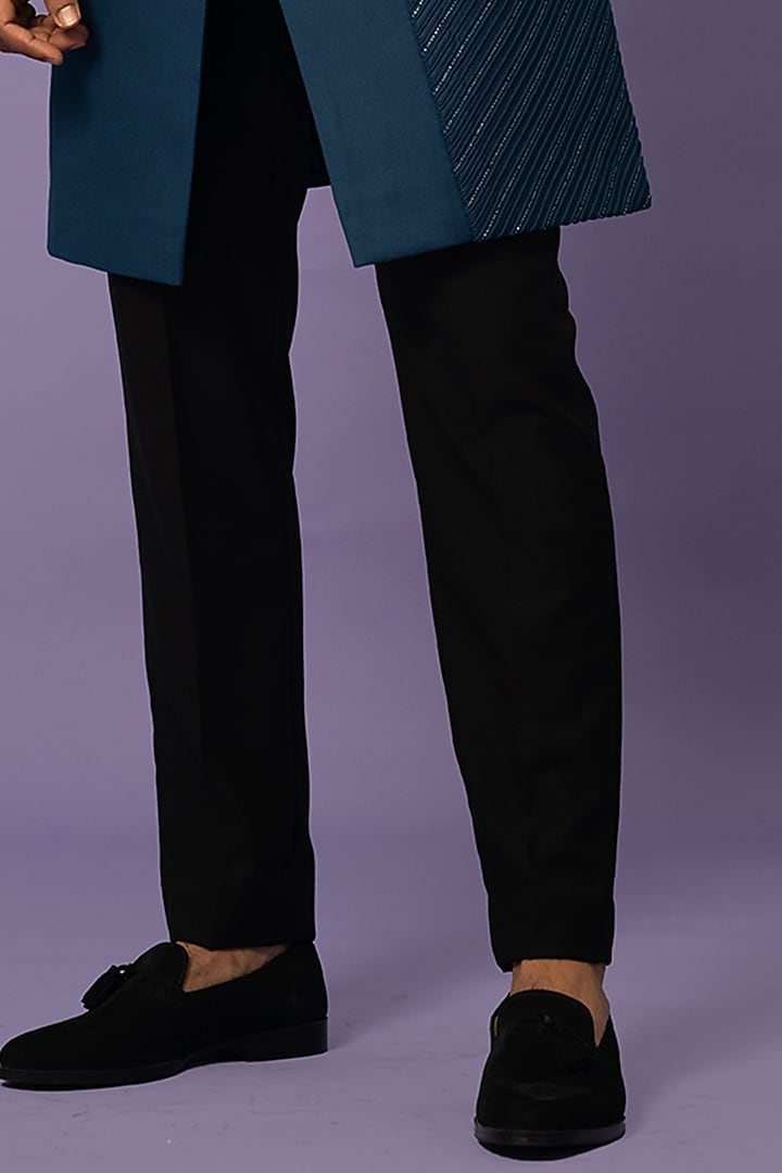 Teal Suiting Embellished Achkan Jacket Set by YOSEBA at Pernia's Pop Up Shop