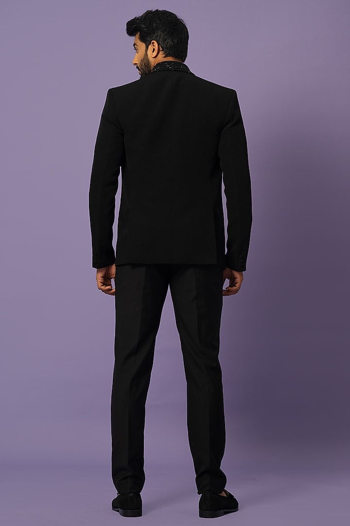 Black Stretch Embellished Blazer Set by YOSEBA at Pernia's Pop Up Shop