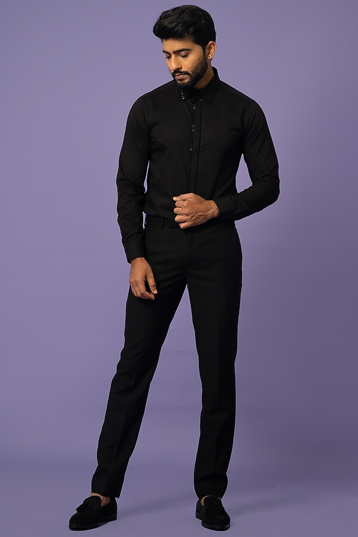Black Cotton Party Wear Shirt by YOSEBA at Pernia's Pop Up Shop