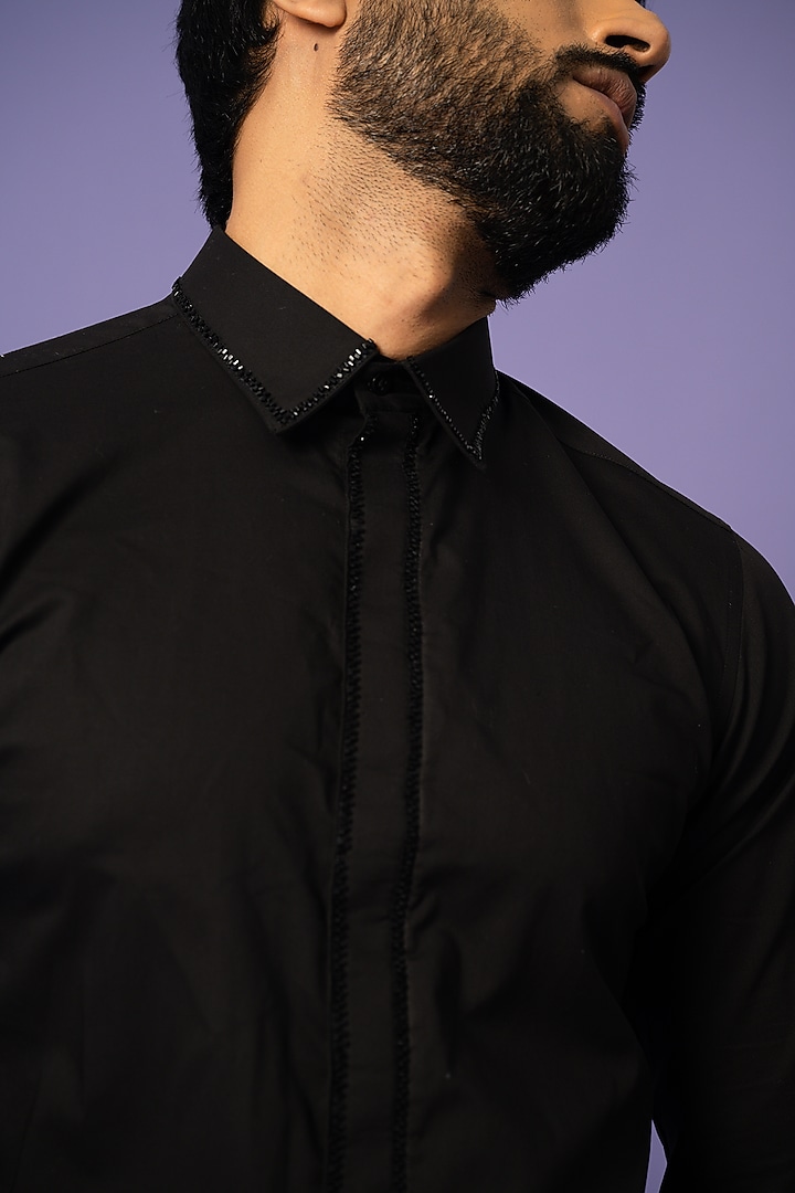Black Cotton Party Wear Shirt by YOSEBA at Pernia's Pop Up Shop