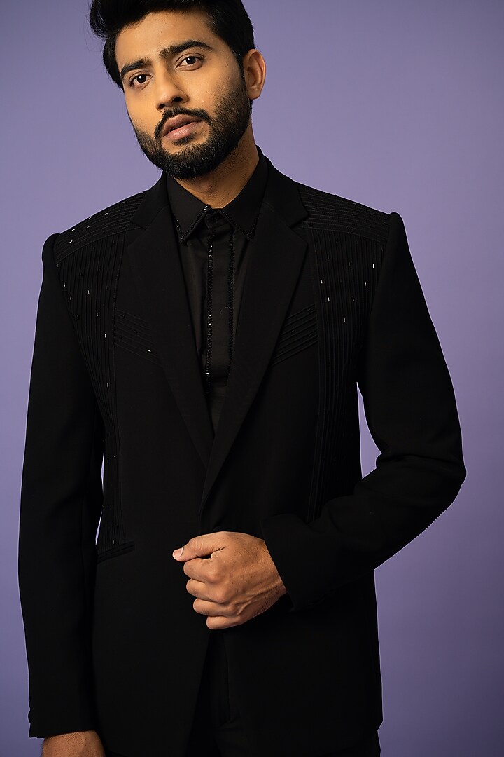 Black Stretch Blazer Set by YOSEBA at Pernia's Pop Up Shop