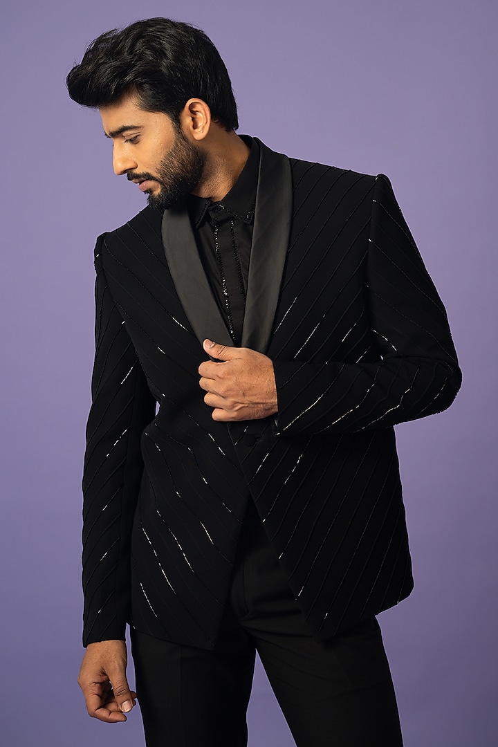 Black Stretch Blazer Set by YOSEBA at Pernia's Pop Up Shop
