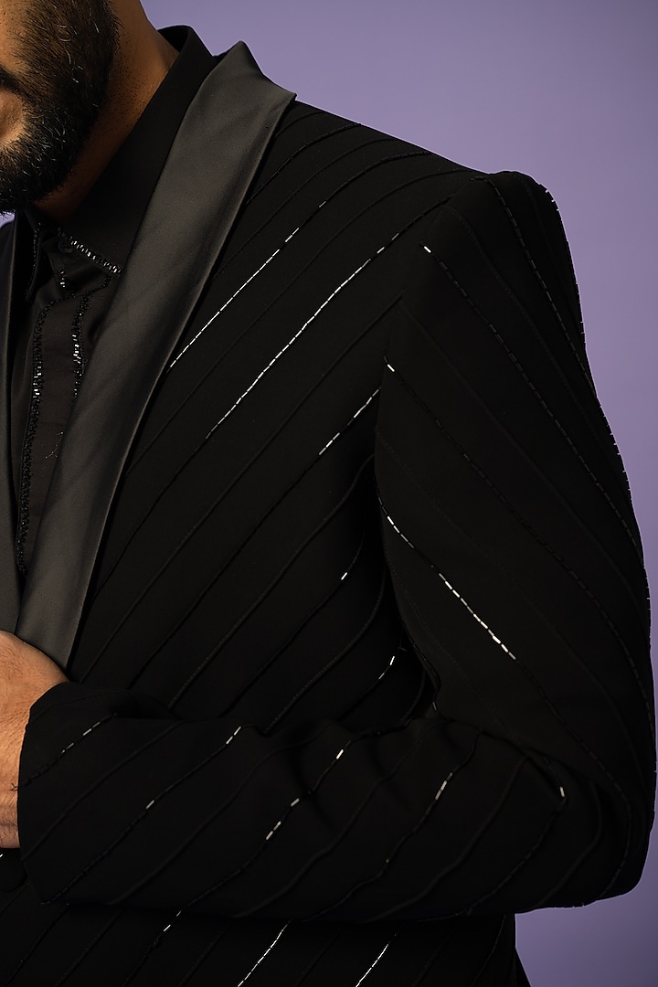 Black Stretch Blazer Set by YOSEBA at Pernia's Pop Up Shop