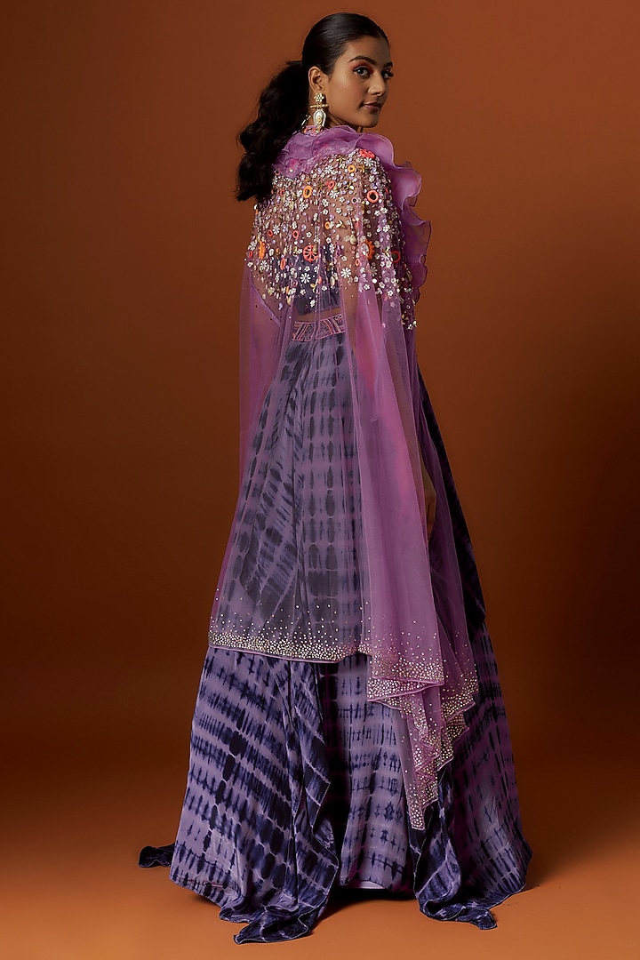 Purple Crepe Hand Embroidered Jacket Wedding Lehenga Set by Yoshita Couture at Pernia's Pop Up Shop