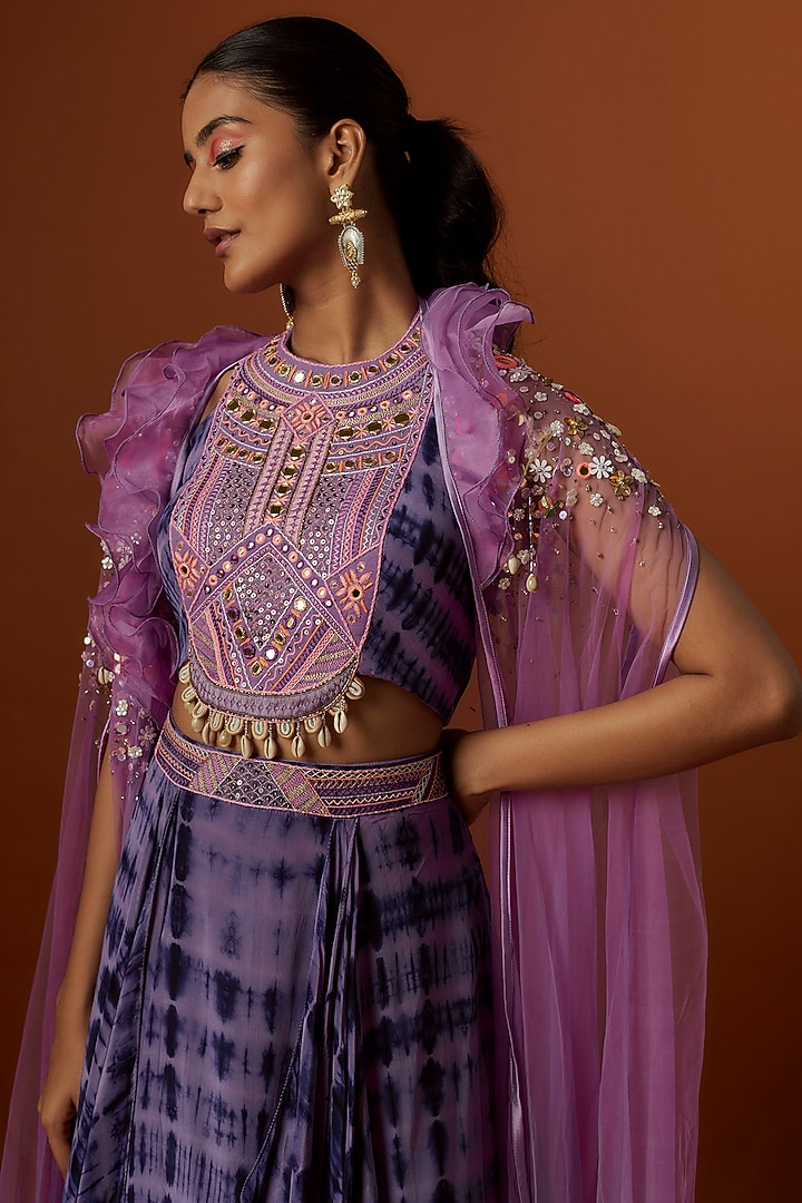 Purple Crepe Hand Embroidered Jacket Wedding Lehenga Set by Yoshita Couture at Pernia's Pop Up Shop