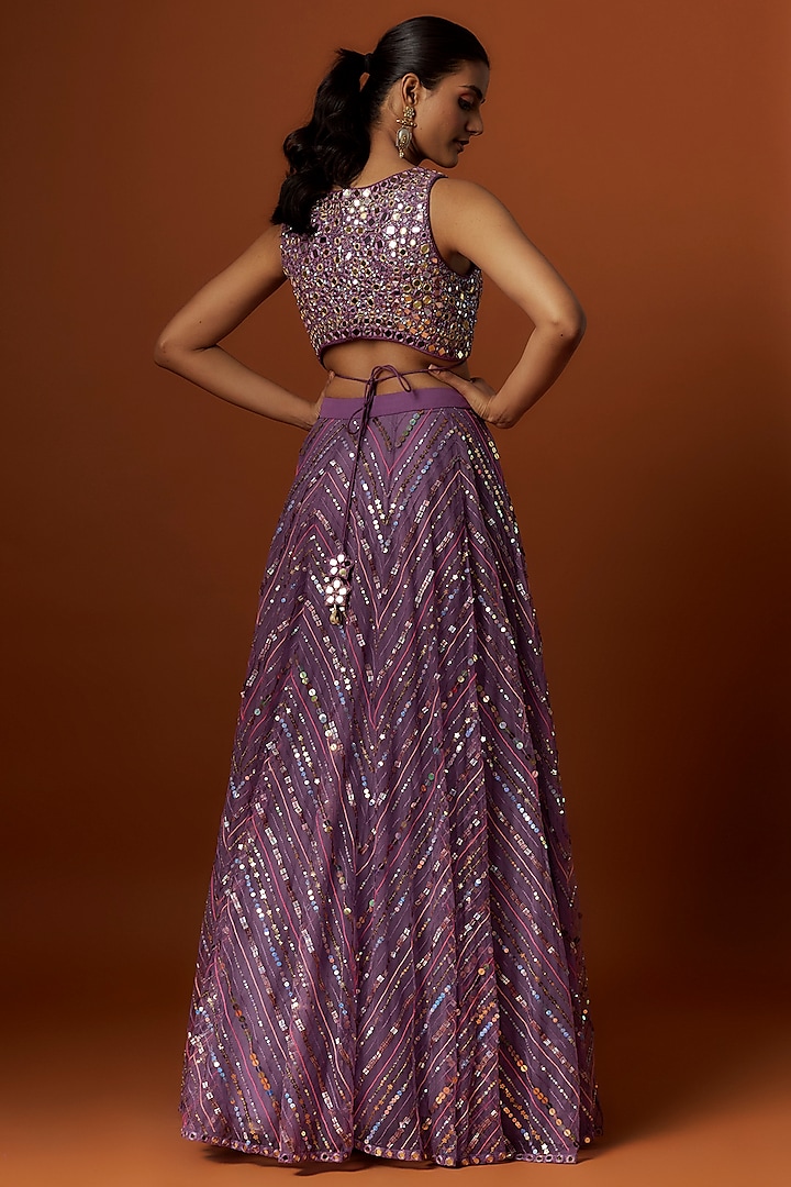 Purple Net Hand Embroidered Wedding Lehenga Set by Yoshita Couture at Pernia's Pop Up Shop