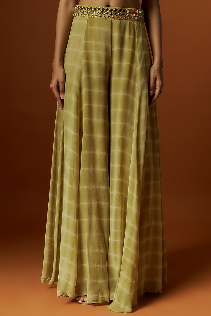 Olive Green Georgette Tie-Dye Printed Wedding Sharara Set by Yoshita Couture at Pernia's Pop Up Shop