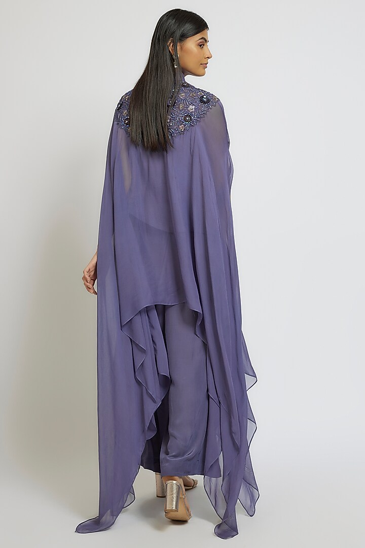Greyish Blue Crepe & Georgette Cutdana Embroidered Kaftan Set by Yoshita Couture at Pernia's Pop Up Shop