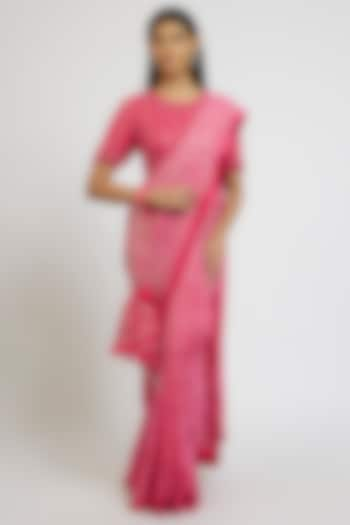 Pink Georgette Sequins Hand Embroidered Tie-Dye Saree Set by Yoshita Couture at Pernia's Pop Up Shop