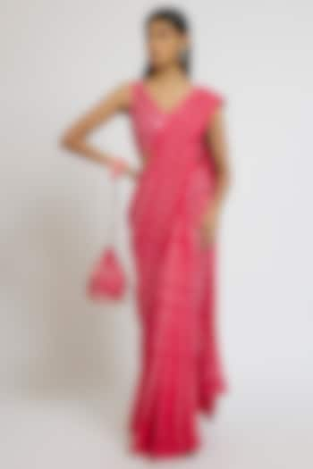 Hot Pink Georgette Sequins Hand Embroidered Tie-Dye Saree Set by Yoshita Couture at Pernia's Pop Up Shop