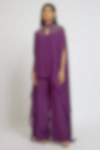 Purple Georgette Cutdana Embroidered Kaftan Set by Yoshita Couture at Pernia's Pop Up Shop