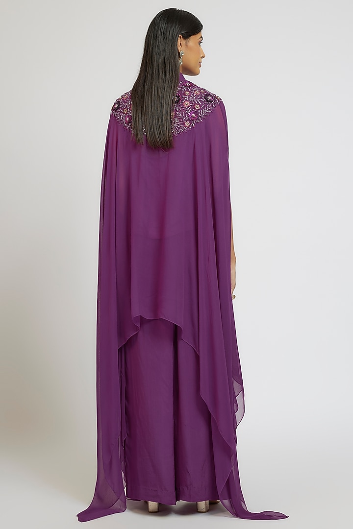 Purple Georgette Cutdana Embroidered Kaftan Set by Yoshita Couture at Pernia's Pop Up Shop