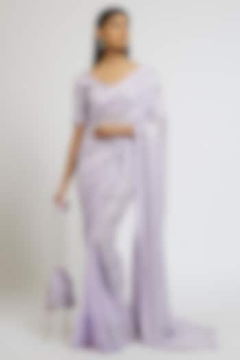 Lilac Georgette Sequins Hand Embroidered Saree Set by Yoshita Couture at Pernia's Pop Up Shop