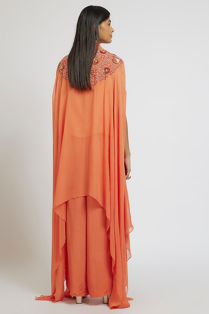 Orange Georgette Cutdana Embroidered Kaftan Set by Yoshita Couture at Pernia's Pop Up Shop