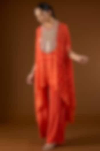 Orange Georgette Hand Embroidered Tie-Dyed Kaftan Set by Yoshita Couture at Pernia's Pop Up Shop