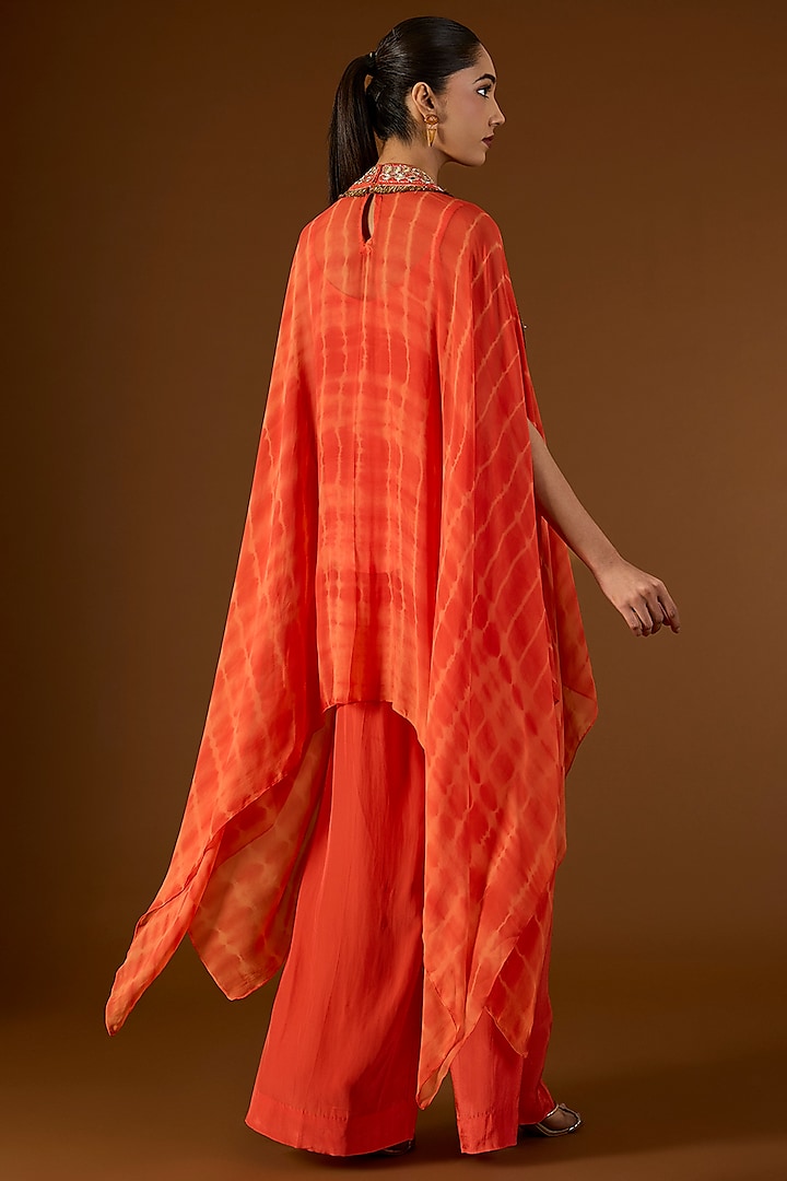 Orange Georgette Hand Embroidered Tie-Dyed Kaftan Set by Yoshita Couture at Pernia's Pop Up Shop