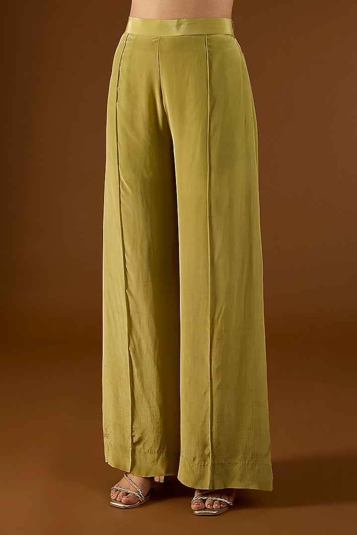 Olive Green Georgette Hand Embroidered Tie-Dyed Kaftan Set by Yoshita Couture at Pernia's Pop Up Shop