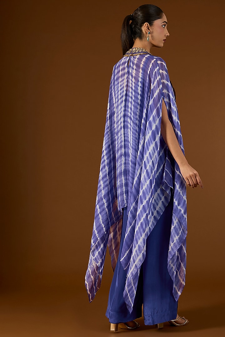 Ink Blue Georgette Hand Embroidered Tie-Dyed Kaftan Set by Yoshita Couture at Pernia's Pop Up Shop