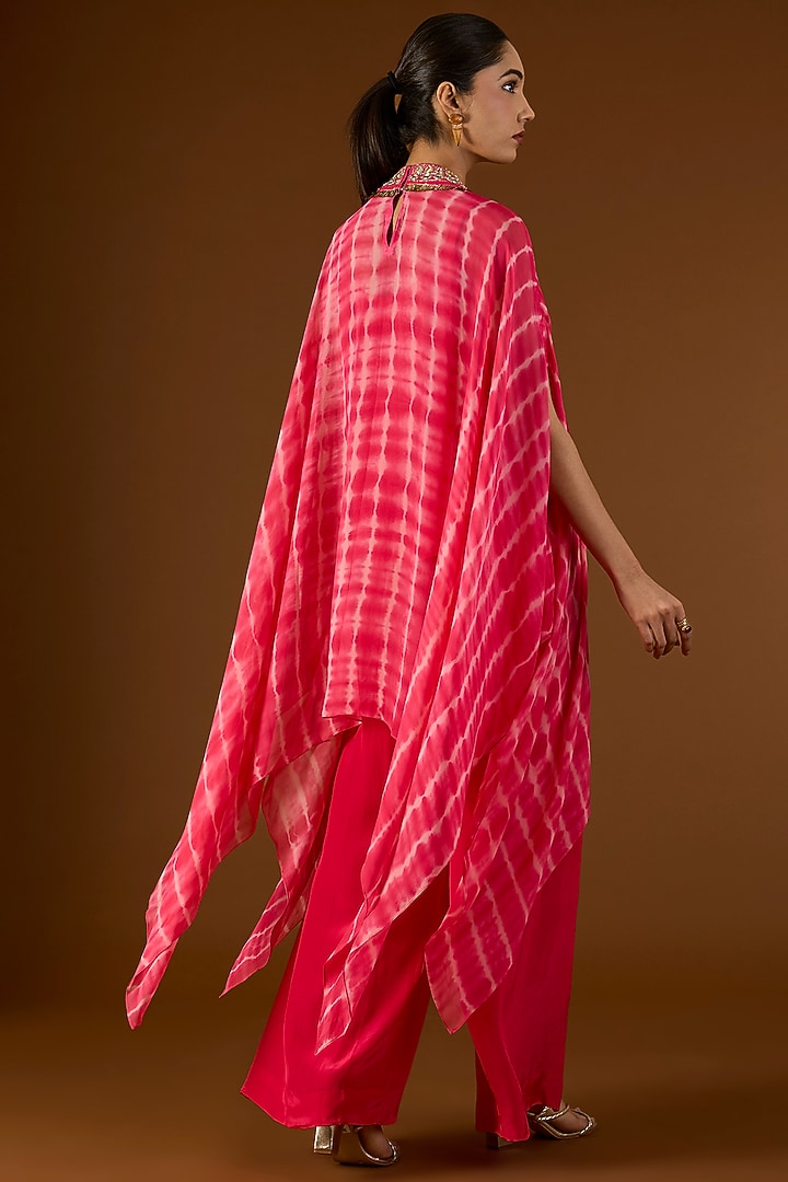 Hot Pink Georgette Hand Embroidered Tie-Dyed Kaftan Set by Yoshita Couture at Pernia's Pop Up Shop