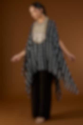 Black Georgette Hand Embroidered Tie-Dyed Kaftan Set by Yoshita Couture at Pernia's Pop Up Shop