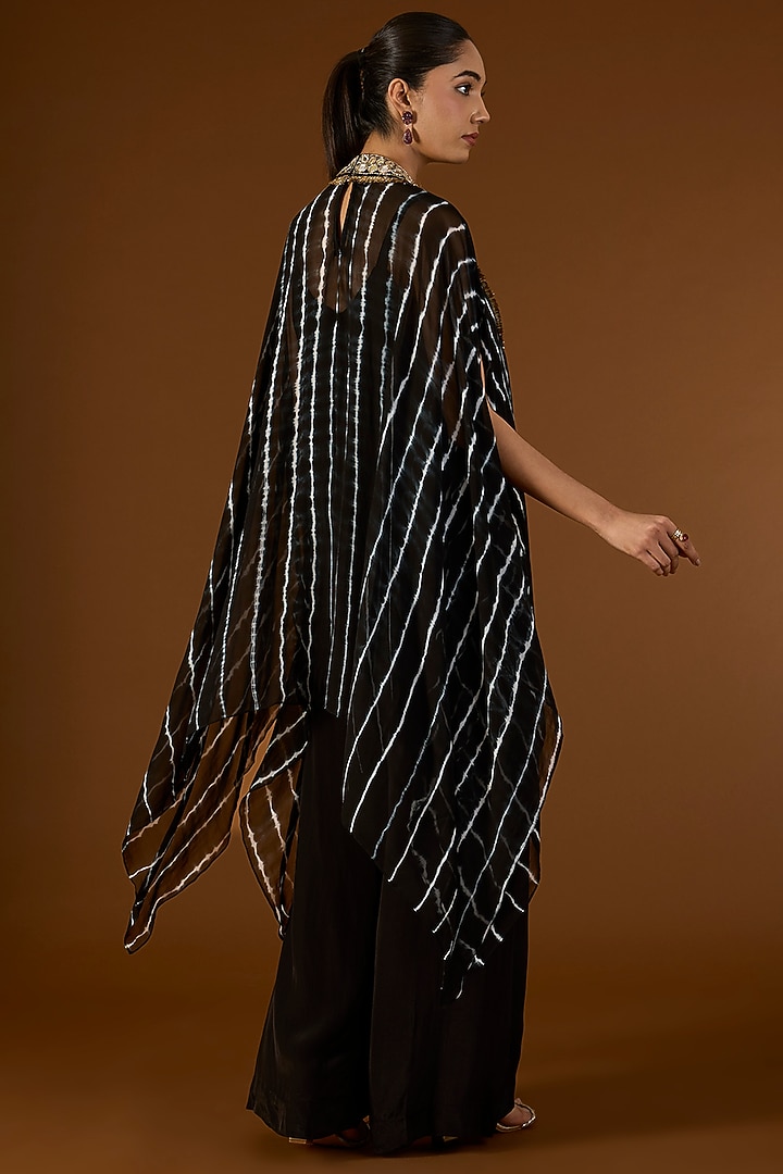 Black Georgette Hand Embroidered Tie-Dyed Kaftan Set by Yoshita Couture at Pernia's Pop Up Shop